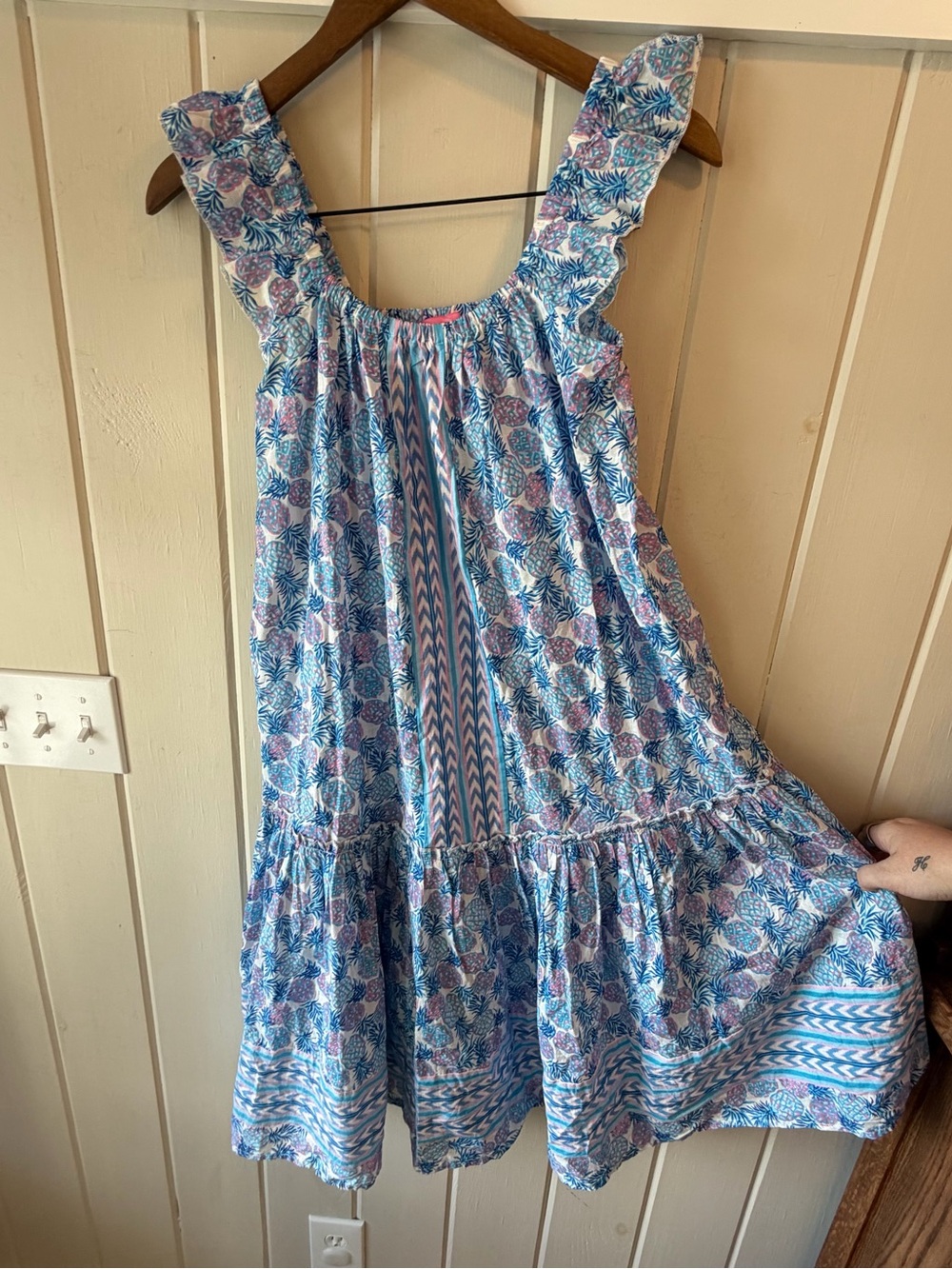 NWOT Simply Southern Blue and Pink Pineapple Print Tiered Sundress, Size Small - Picture 3 of 7